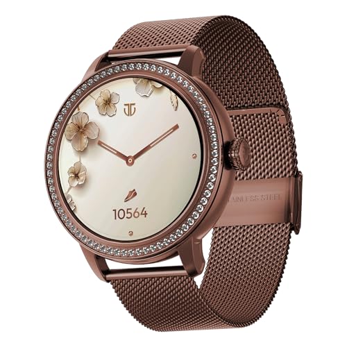 TITAN VALERIE WOMEN'S SMART WATCH 1.2" AMOLED ROUND SS CASE MESH + SILICONE STRAP WOMEN'S HEALTH SUITE SKIN TEMP. SENSOR BT CALLING (Brown)