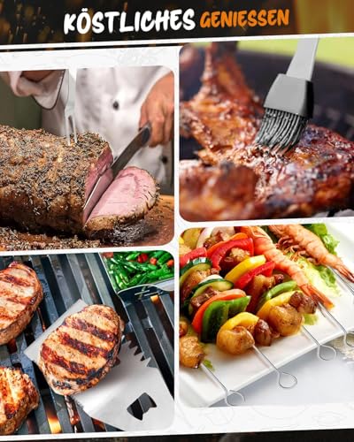 Grillbesteck Set, 12-teilige Edelstahl Grillzubehör Set mit Aufbewahrungskoffer, Langlebige BBQ-Tools für das Grillen im Freien, Camping, Professionelle Grillbesteck für Männer Frauen