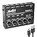 Moukey Mini Audio Mixer Line Mixer, DC 5V, 4-Stereo Ultra, Low-Noise 4-Channel for Sub-Mixing, for Small Clubs or Bars, As Guitars, Bass, Keyboards Mixer, 2021 New Version-MAMX1