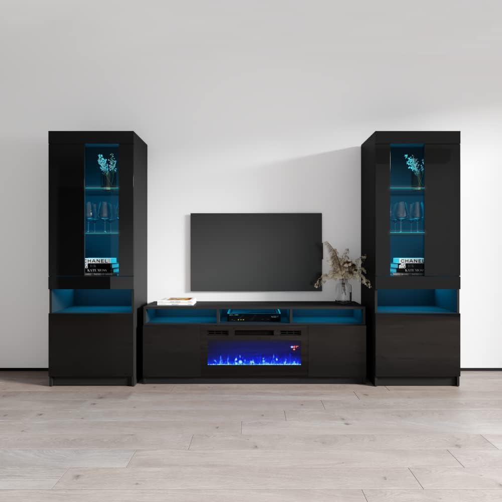 Amazon.com: Meble Furniture Modica BK-BK Wall Unit Entertainment Center ...