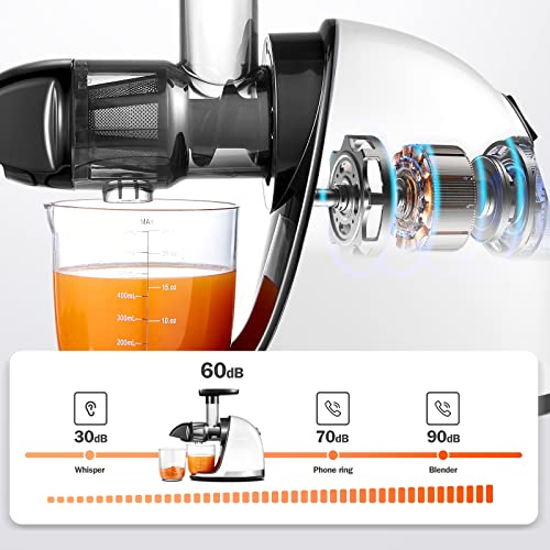 Cold Pressjuicer,Amzchef Slo Masticating Juicer Machines With Reverse Function, High Juice Yield, Easy Clean With Brush,Recipes For High Nutrient Fruits And Vegetables, White(Updated) #TOP4
