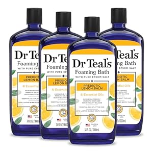 Dr Teal’s Foaming Bath with Pure Epsom Salt, Prebiotic Lemon Balm & Essential Oils, 34 fl oz (Pack of 4)
