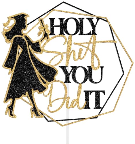 You Did It Cake Topper, 2026 Graduation Party Decorations, She Believed She Could So She Did, Class of 2026 Girls Graduation Decorations Black & Gold Glitter