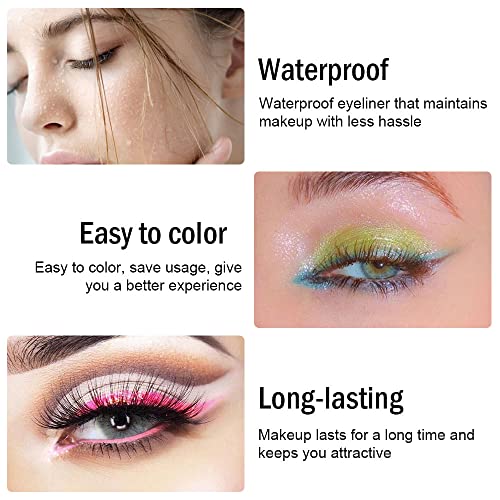 6Pcs Blue Colored Glitter Eyeliner Pencil Set, Dark Light Blue Green Purple Red Pink Delineadores De Colores Para Ojos Ojos Contra El Agua Metallic Colorful Liquid Eye Liner Set Women Waterproof #TOP4