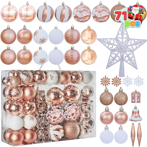 Joiedomi 71 Pcs Christmas Ornaments Set, Assorted Christmas Ball Ornaments with Star Tree Topper, Xmas Shatterproof Hanging Decoration for Tree Decor Wreath Garland Party Supplies (Champagne & White)
