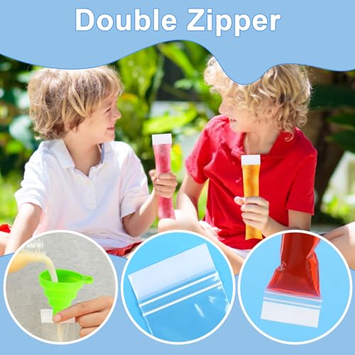 Image of LOMIMOS 160PCS Disposable Popsicle Bags with Funnel,BPA Free Ice Pop Molds Double Zipper Freezer Tubes Reusable Ice Candy Sticks for DIY Yogurt Juice Smoothies(1.96 inchx7.87 inch) - Family & Party Snacks
