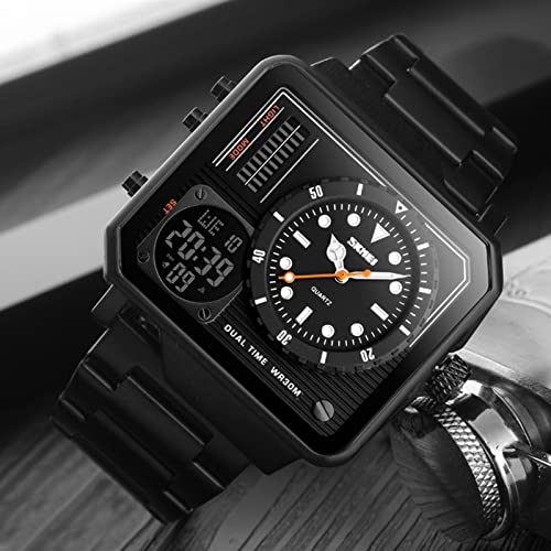 Image of SKMEI Men's Digital Sports Watch, LED Square Large Face Analog Quartz Wrist Watch with Multi-Time Zone Waterproof Stopwatch
