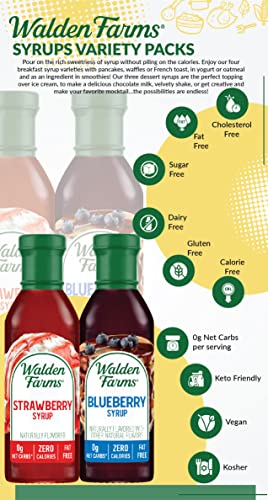 Walden Farms Variety Pack Syrups, 12 Oz, 0G Net Carbs Keto Friendly, Non-Dairy, No Gluten, Sugar Free, Sweet And Delicious Flavor For Pancakes, Waffles, French Toast, Blueberry And Strawberry Syrup #TOP5
