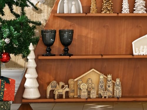 Wondrous' Deco Wooden Nativity Set,12Pcs Christmas Tabletop Scene-7 Inch Tall thumb #3