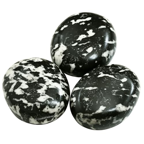 Image of Certified Black and White Tourmaline Crystal Palm Pebbles Stones for Anxiety Stress Relief Massage - AAA Grade Original Healing Gemstone Agate Palm Stone for Yoga Meditation Spiritual Reiki Feng Shui