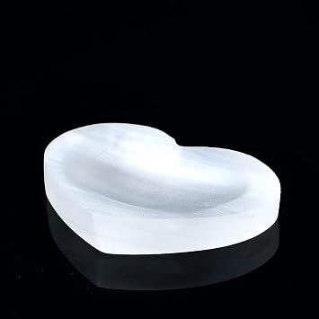 Natural Selenite Plate Heart Shaped Hand Carved Charging Plate for and Crystal Grid Quartz Mineral Gifts,Heart Shaped