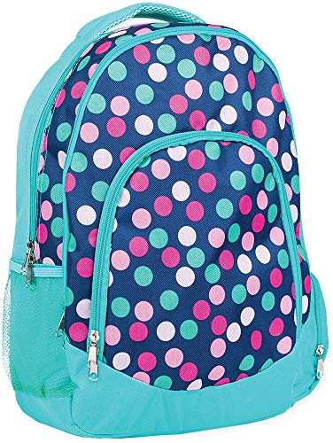 Teal Navy Party Polka Dot Reinforced and Water Resistant Padded Laptop School Backpack