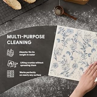 RECYCO Swedish Dishcloths for Kitchen | 4 Pack Oversized Washable Dish Rags | Large Cellulose Reusable Cleaning Paper Towels | Absorbent Counter Dish Cloth Sponge XL Kitchen Wipes, 12" L x 10" W