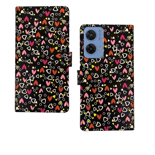 Image of amazon basics Moto G96 5G Flip Cover | Card Pockets Wallet & Stand | Flip Cover for Moto G96 5G (Black Hearts)