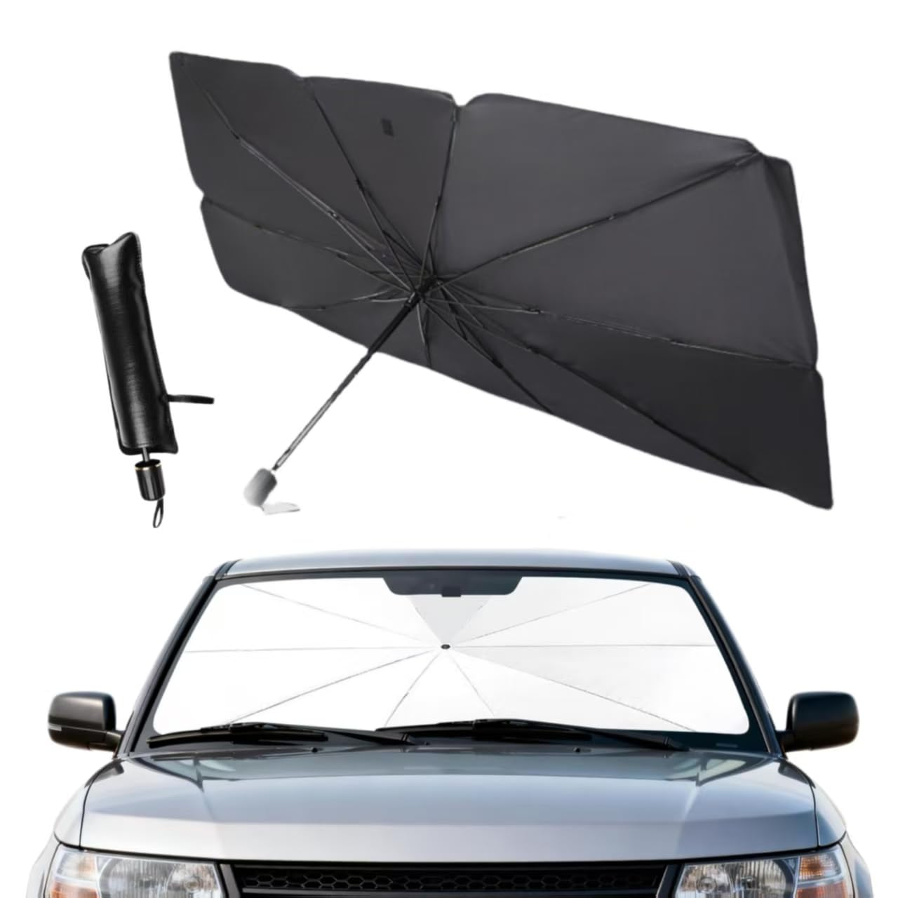 QIZUN Windshield Sunshade Umbrella for Megane 4 5P Berlina 2016-, 360° Rotation Foldable Car Accessories Sun Protection and Heat Insulation
