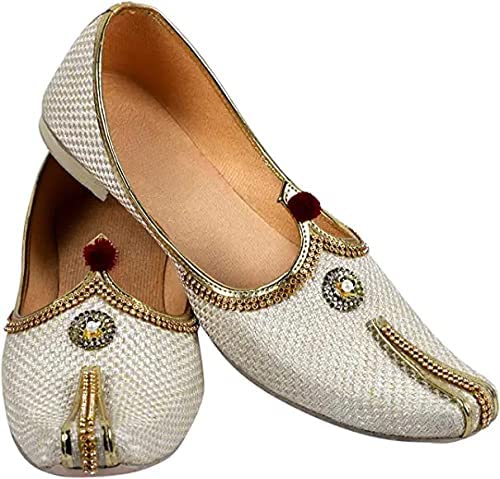 yash & co. Men's Silver Off White Ethnic & Traditional Wedding Jutti-picture-14