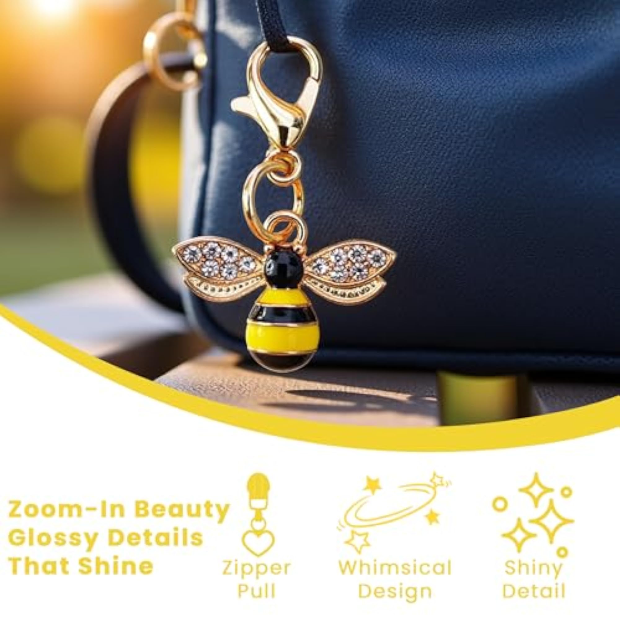 3pcs Bee Bag Charms with Lobster Clasp, Keyring Pendant