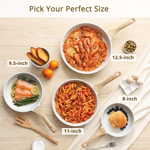 Image of SENSARTE Nonstick Ceramic Frying Pan Skillet, 12.5 Inch Omelet Pan, Healthy Non Toxic Chef Pan, Induction Compatible Egg Pan with Heat Resistant Handle, PFAS-Free, White