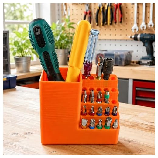 1/4 Inch Hex Bit Screwdriver Drill Bit Tool Storage Box, 25-Slot Desktop Organizer Tool Storage for Repair Bench, Drill Bit Organizer Holder for Home, Orange