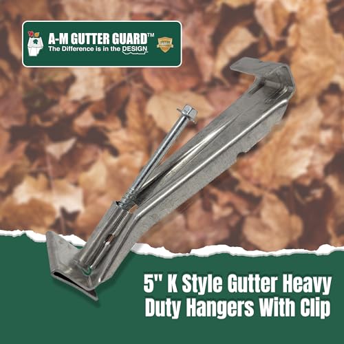A-M Gutter Guard - 5\" K Style Gutter Hangers - Heavy Duty Hidden Rain Gutter Bracket Support With Speed Screw and Clip - Includes 6\" Drill Bit - (10 Pack)