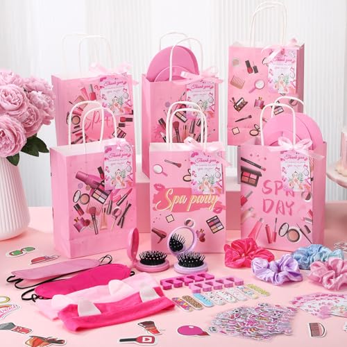 Suncalla 243 Pcs Spa Party Favors for 16 Women Sleepover Party Supplies Including Gift Bag Comb with Mirror Hair Band Disposable Slippers Nail File Toe Separator Sticker Card Ribbon for Women Spa by Suncalla - Image 4