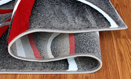 Masada Rugs, Sophia Collection Hand Carved Area Rug Modern Contemporary Red White Grey Black (2 Feet X 7 Feet 3 Inch) Runner Hallway Entryway Kitchen Mat Bathroom Mat #TOP1