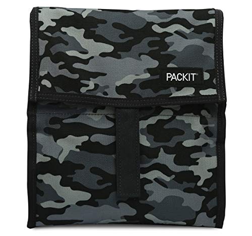 Packit® Freezable Lunch Bag, Charcoal Camo, Built With Ecofreeze® Technology, Foldable, Reusable, Zip And Velcro Closure With Buckle Handle, Perfect For Fresh Lunch On The Go #TOP1