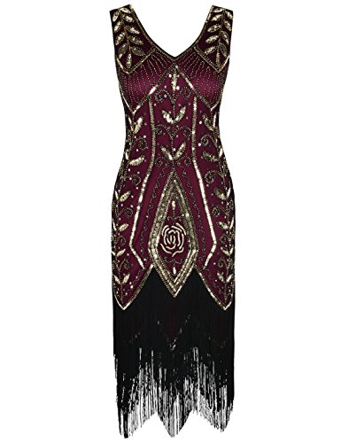 PrettyGuide Women Flapper Dress 1920s Gatsby Art Deco Fringed Sequin Cocktail Dress