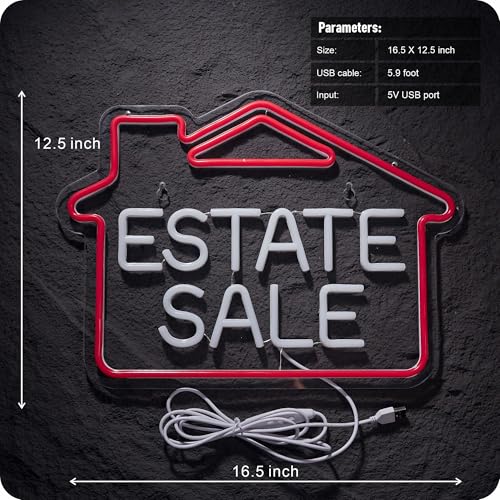 Image of Estate Sale Neon Sign Yard Signs LED Light for Event Size 16.6 x 12.6 in