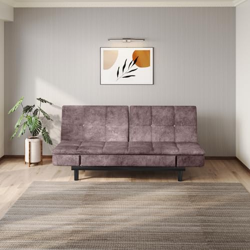 Image of Interio by Godrej Indulge Convertible Sofa Bed - Fab Leather Upholstery with Adjustable Arm & Backrest, 1-Year Warranty, Brown