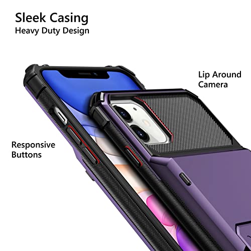 Vofolen For Iphone 11 Case Wallet 4-Card Holder Id Slot Flip Door Hidden Pocket Anti-Scratch Dual Layer Hybrid Tpu Bumper Armor Protective Hard Shell Back Cover For Iphone 11 6.1 Inch Greypurple #TOP3