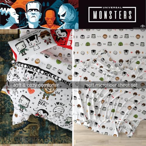 Image of Universal Little Monsters Halloween Full Bed Set - Super Soft & Cozy 7 Piece Reversible Comforter and Sheet Set, (Officially Licensed Product) by Franco