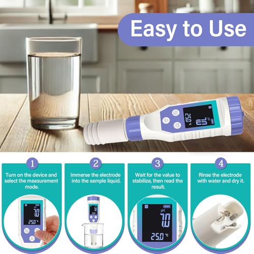 Yewhick Hydrogen Water Tester, 7 in 1 Digital pH Tester for Water, Dissolved Hydrogen Tester for Hydrogen Water Bottle, Accurate pH Hydrogen ORP Meter for Drinking Wate - Image 4