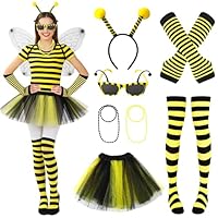 Apricitie 7 Stück Bienen Kostüm, Karneval Kostüm Biene Damen Bienenkostüm Accessoire mit Strümpfe Handschuhe Brille Bienenstirnband Halskette Rock für Fasching Halloween Party