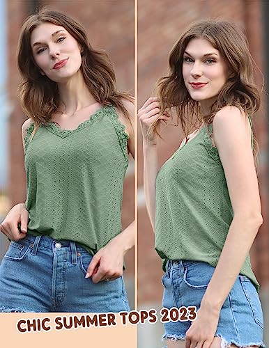 Hotouch Women's Camisole Sleeveless Blouse Spaghetti Strap Tank Tops For Women Loose Blouse V Neck Cami Green M #TOP2