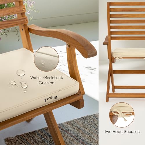 IDZO, Percy Chairs Heavy Duty 400lbs Capacity Set of 2 w/Cushion, FSC Acacia Outdoor Furniture, Teak Finish, Fully Assembled, Wood Folding_Beige