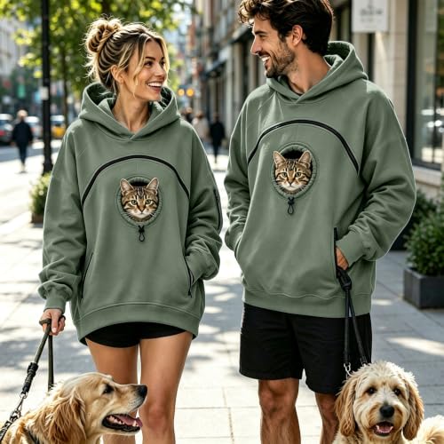 Pet Pouch Hoodie Cat Dog Carrier Hoodie Oversized Casual Sweatshirt Green - image 2