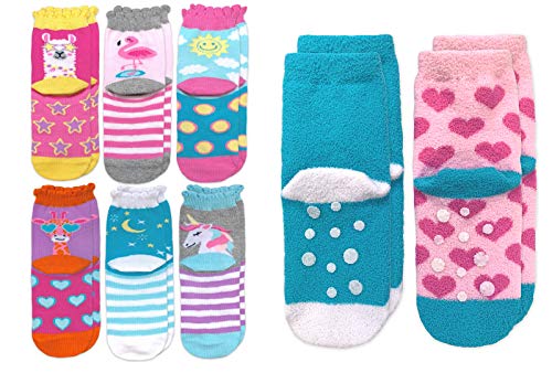 Jefferies Socks Girls Llama Heart Rainbow Fashion Pattern Slipper Crew Socks 8 Pair Pack2