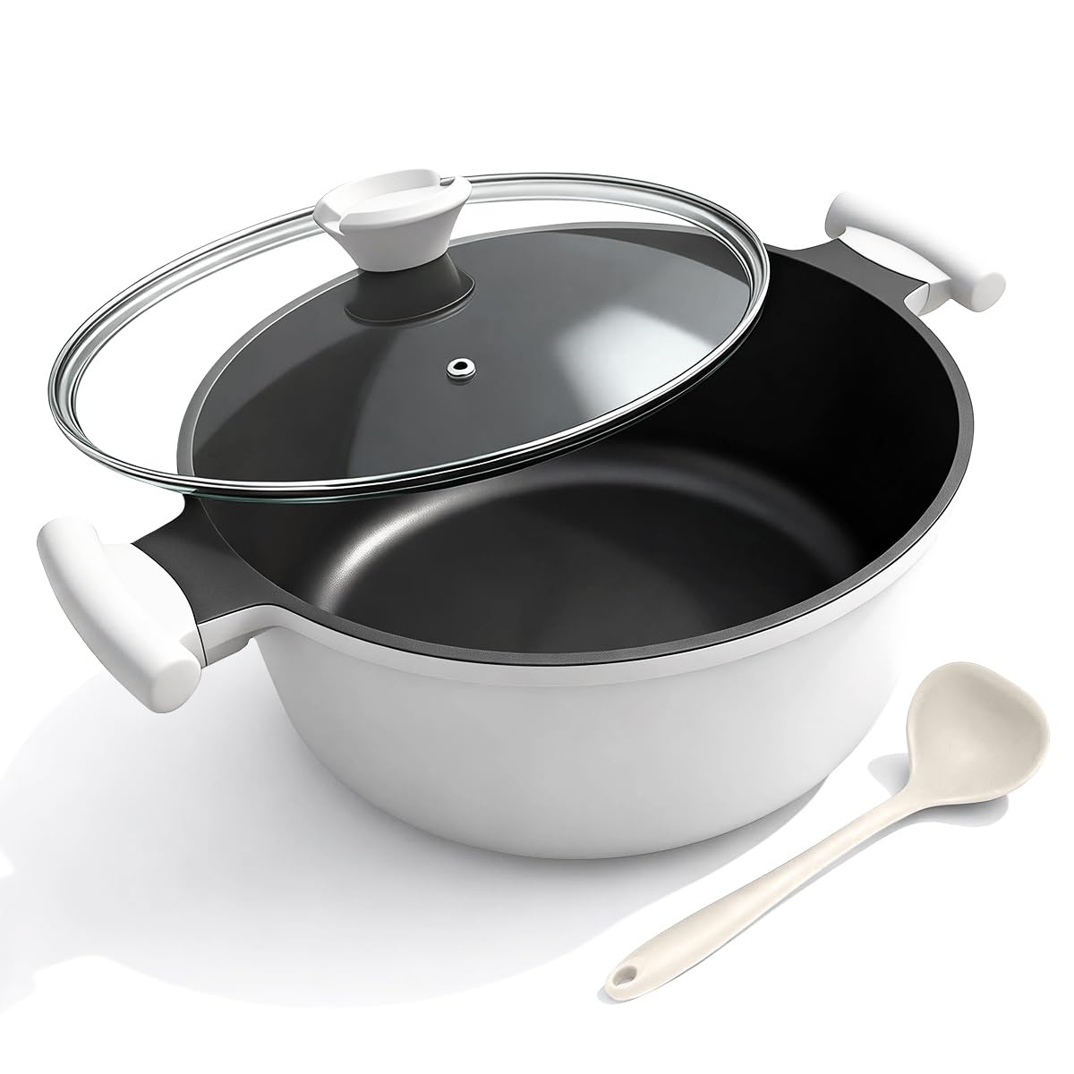 7L Stock Pot with Lid, 28cm Non Stick Cooking Soup Pot Nonstick-White