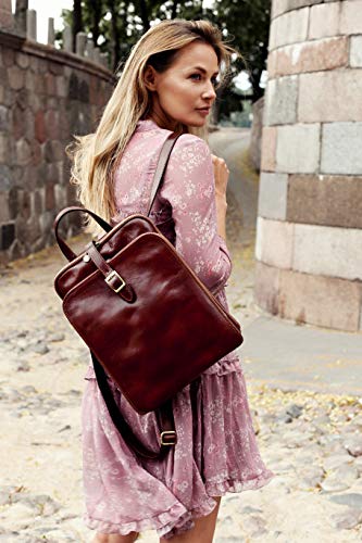 Time Resistance Leather Backpack Convertible To Shoulder Bag - Handmade For Laptops Up To 12 Inches Daybag Rucksack #TOP2