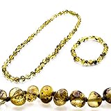 Baltic Amber Necklace And Bracelet Gift Set (Unisex Green Forest) - Certified Premium Quality Raw Baltic Amber