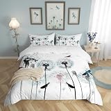 Dragonfly Bedding Set Twin Size,Colorful Dandelion Duvet Cover 2pcs for Kids Girls Woman Adult Room Decor,Nature Flying Animals Plants Comforter Cover Modern Boho Quilt Cover,1 Pillowcase,White