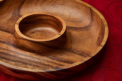 Handcracfted Acacia Wood Chip And Dip Specialty Salsa Bowl Plate Tray 10' D X 1.5" Thick #TOP6