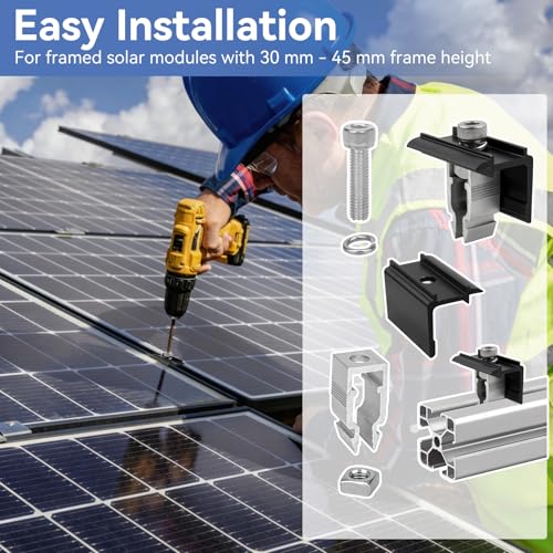 MISIQIMA 6 Stück Endklemme Solarmodul Halterung, Schwarze Solarmodul Klemmen mit Sechskantschlüssel, Befestigung Solarmodul für Solarmodulhalterungen von 30 mm - 40 mm