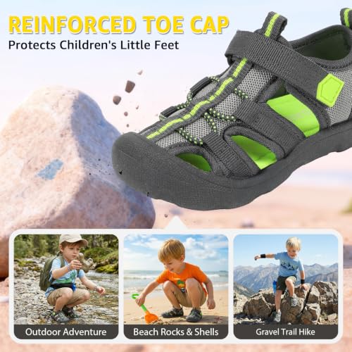Image of Wide Toe Box Toddler Sandals Water Shoes Boys Girls Quick Dry Summer Beach | Non Slip Sole, Flexible, Machine Washable, Easy to Clean, Breathable, Adjustable Hook and Loop, Closed-toe for Outdoor & Pool