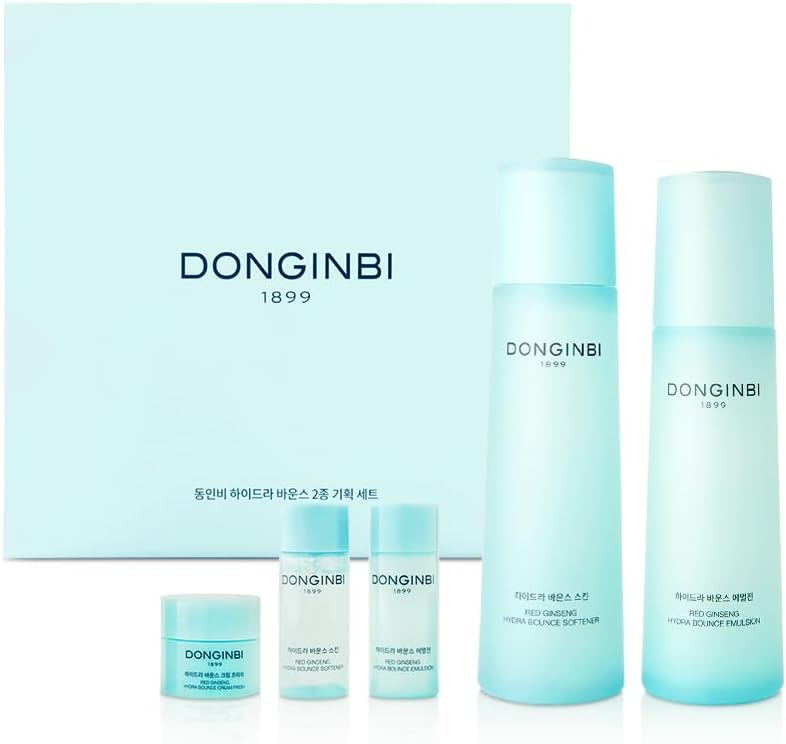 Hydra Bounce Skin Care Set - Hydrating Toner(5.07 floz), Korean Red Ginseng Essence(4.4 floz), Firming Cream, and Face Moisturizer with Hyaluronic Acid, Korean Skin Care Gifts for Women