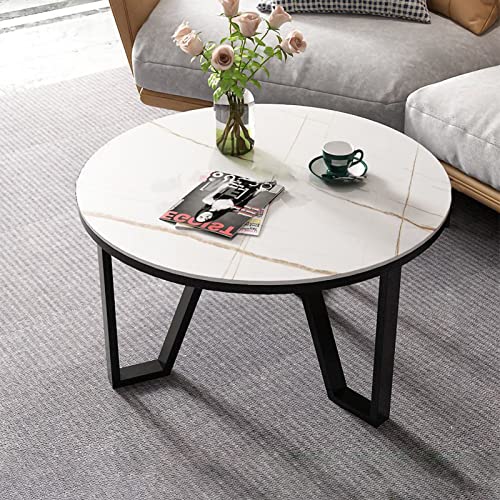 DGDHHSFJDJ Mesa de Centro Redonda Moderna de Pizarra para Sala de Estar. Elegante Tablero de Piedra sinterizada y Estructura de Metal Resistente. Mesa Auxiliar Espacios pequeños y Zonas d