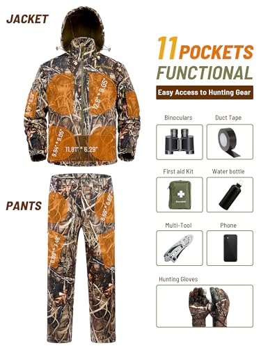 NEW VIEW Quiet Hunting Clothes for Men with 11 Pockets, Fleece-lined Water Resistant Camo Jacket and Pants