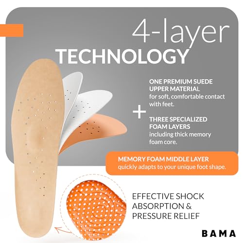 Bama Comfort Memory Foam - Amortyzowane Wkładki Piankowe Zapewniająca Wsparcie i Oddychalność - Wygodna Wkładka do Butów Unisex, Brązowo-Pomarańczowa 46/47 EUR