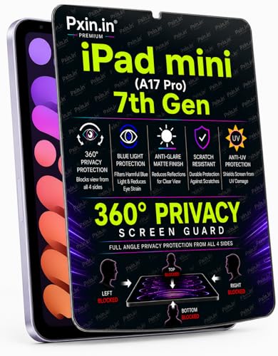 Image of Pxin 360 Pro Privacy Screen guard compatible with iPad mini (A17 Pro) | Anti Glare | Anti UV | Anti Blue | Anti Reflection | Privacy Filter | Unbreakable Build